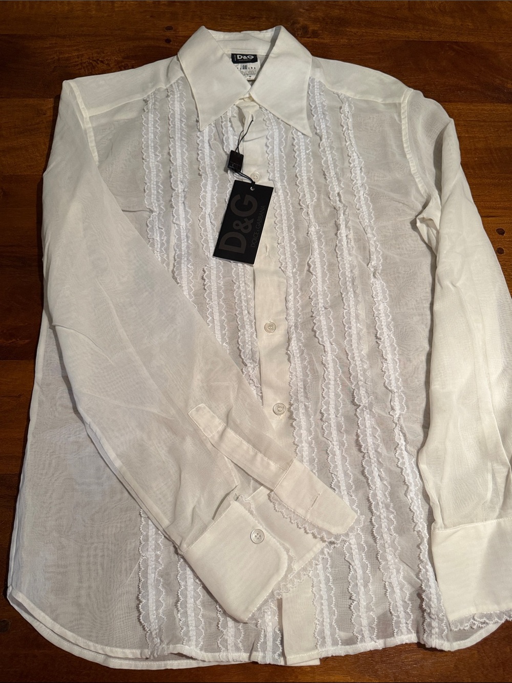 D&G White Lace-Front Men's Dress Shirt